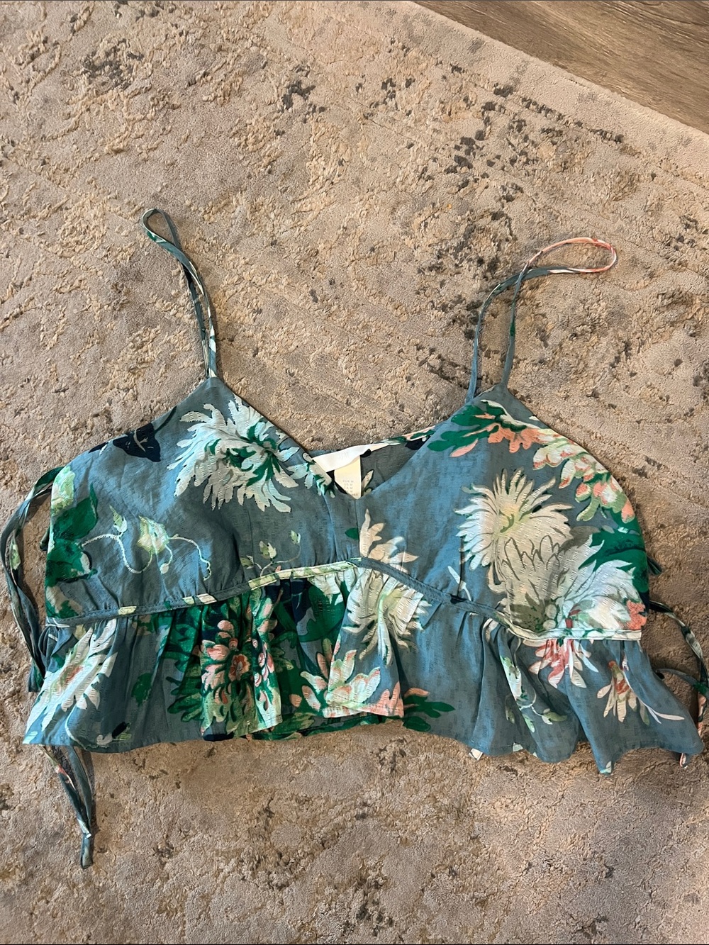 H&M Teal Floral Ruffle Cami Crop Top